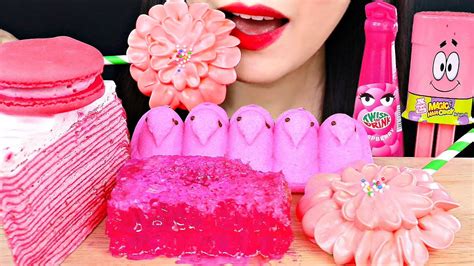 Asmr Most Popular Pink Foods 핑크 먹방 Honeycomb Crepe Cake Macaron