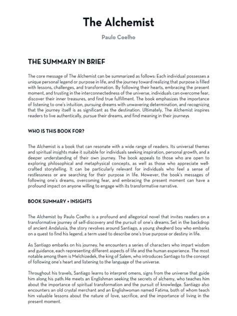 The Alchemist Book Summary Pdf