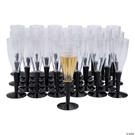 Bulk 100 Pc Black Stem Clear Plastic Champagne Flutes