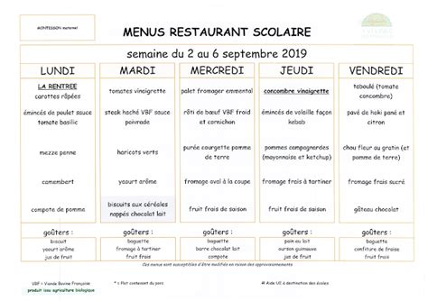 Parents D L Ves Cole Ferdinand Buisson Menus Du Au Septembre