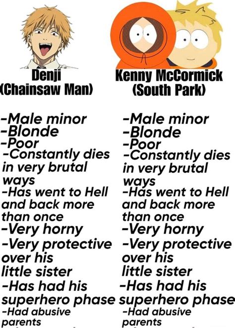 _Denji Kenny McCormick (Chainsaw Man) (South Park) -Male minor -Male minor -Blonde -Blonde -Poor ...