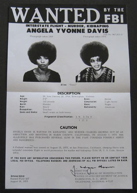 Used Angela Davis 1970 Fbi Most Wanted Poster Black Panther Party