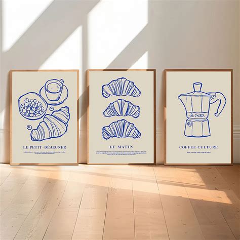 Retro Cooking Prints And Posters Croissant Coffee Wall Art Pictures