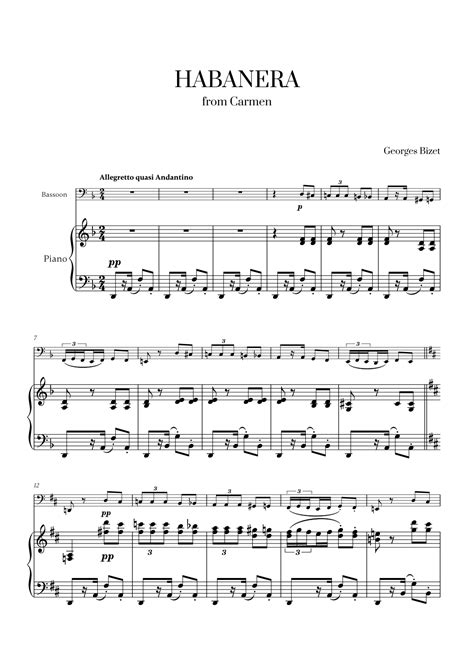 Georges Bizet Habanera From Carmen For Bassoon And Piano Arr