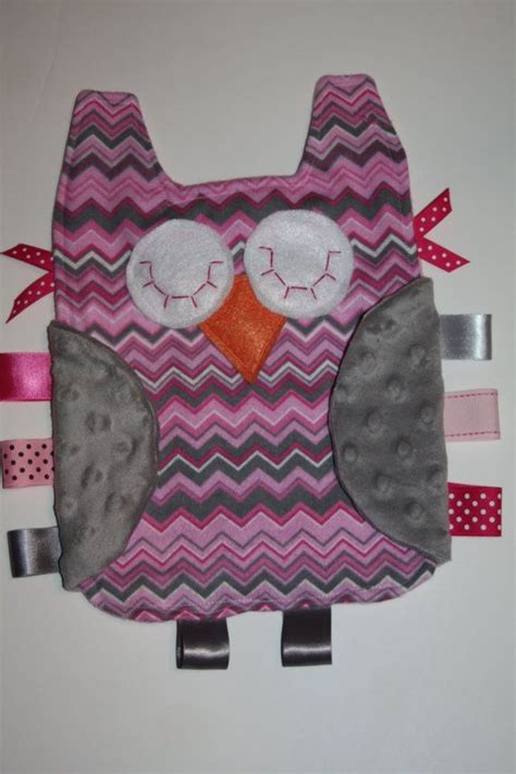 Pink And Gray Chevron Owl Taggie With Gray Minky Dot Wings On Etsy