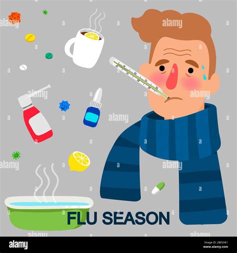 Flu Season Cartoon Vector Concept With Ill Man Stock Vector Image And Art