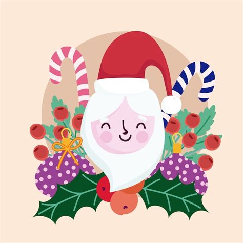 Premium Vector Merry Christmas Cute Santa Candy Canes Holly Berry