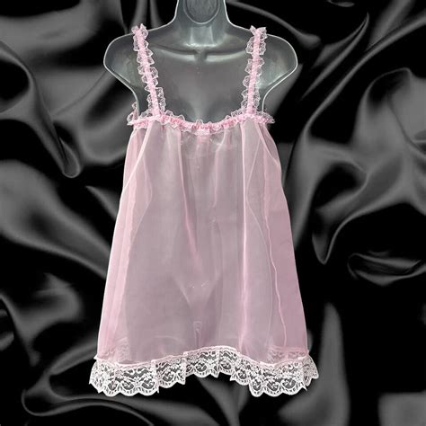 Baby Pink Sheer Soft Nylon Sissy Baby Doll Ruffles Frills Lace Nighty Lingerie Ebay