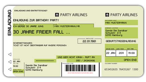 Einladungskarten Flugticket Geburtstag Hochzeit Tickettasche