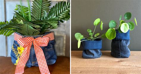 Un Joli Cache Pot Diy Avec Des Vieux Jeans Id Es R Cup Inspirantes