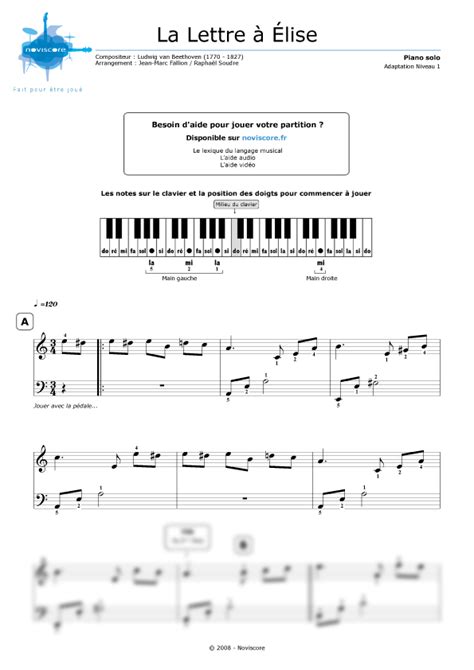 La Lettre à Elise Piano Facile Communauté MCMS