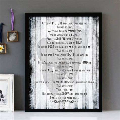 Time After Time Cyndi Lauper Version Framed Lyrics Wall Art