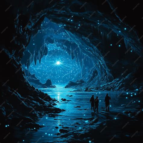 Witness the bioluminescent glow of Whispering Biolum Cave | Premium AI