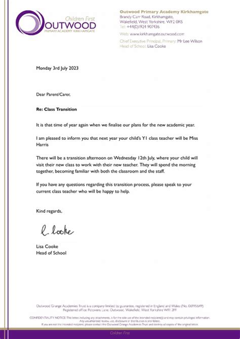 Transition Letters Outwood Primary Academy Kirkhamgate