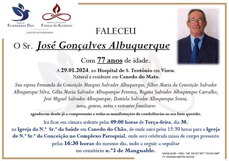 Cerimónias fúnebres de José Gonçalves Albuquerque Funerária Ferraz