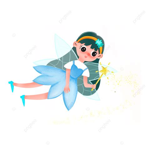 1 Cartoon Blue Elf Element Wing Flying Little Girl Bright And