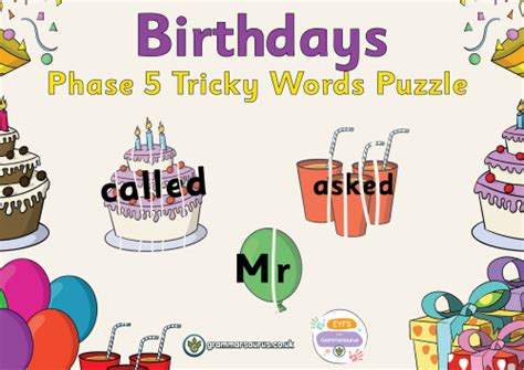 Eyfs Birthdays Phase 5 Tricky Words Puzzle Grammarsaurus