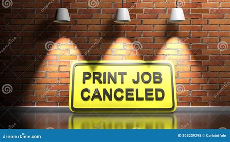 Print Job Canceled Yellow Street Sign Leaning At Red Wall 3d