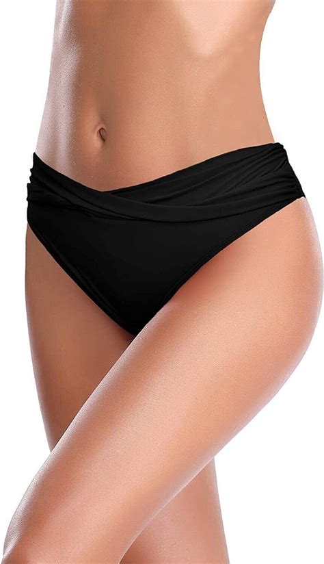 SHEKINI Women S Black Cheeky Swimsuit Twist Front Bikini Bottoms Size