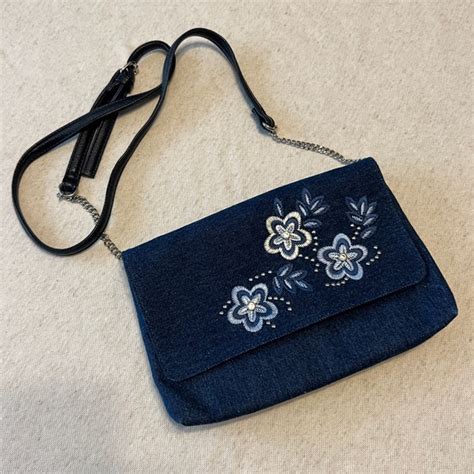 Dress Barn Bags Dressbarn Denim Floral Embroidered Crossbody Purse