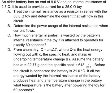 Solved An Older Battery Has An Emf Of 9 0 V And An Internal Chegg