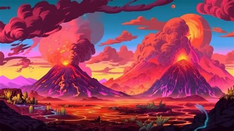 Premium Photo | A cartoon style illustration of a volcano with lava and ...