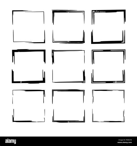 Set Of Black Grunge Frames Collection Of Sliced Square Empty Borders