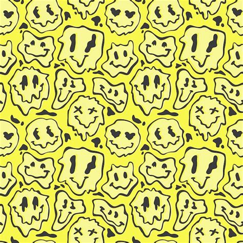 Premium Vector Seamless Pattern With Funny Melt Yellow Faces