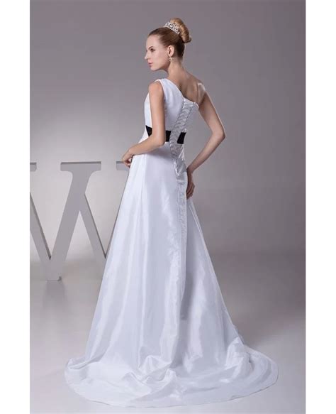 Simple One Shoulder Taffeta White with Blue Sash Wedding Dress #OPH1093 ...