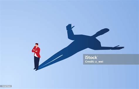 Isometric Businessman With Superhero Shadow Businessman Ambition And