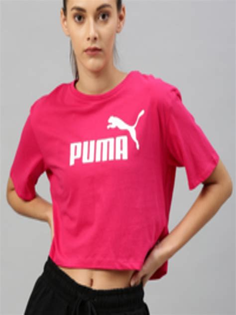 Buy Puma Women Pink Printed Essentials Relaxed Fit Round Neck Crop