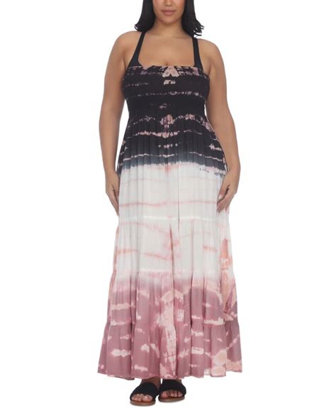 Raviya Plus Size Strapless Tiered Tie Dyed Maxi Cover Up Dress Macys