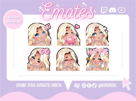 Chibi Girl Cute Twitch Discord Emote Starter Pack Streaming Gamer Streamer Blonde Hair Blue Eyes