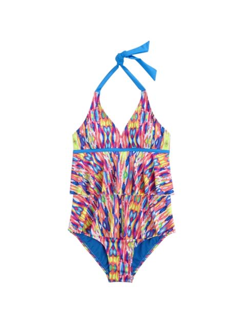 Justice Girls Tie Dye Ruffle One Piece Halter Top Swimsuit Multiblue 5