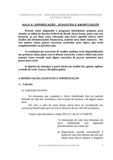 Pdf Contabilidade Geral Exercicios Aula Depreciacao