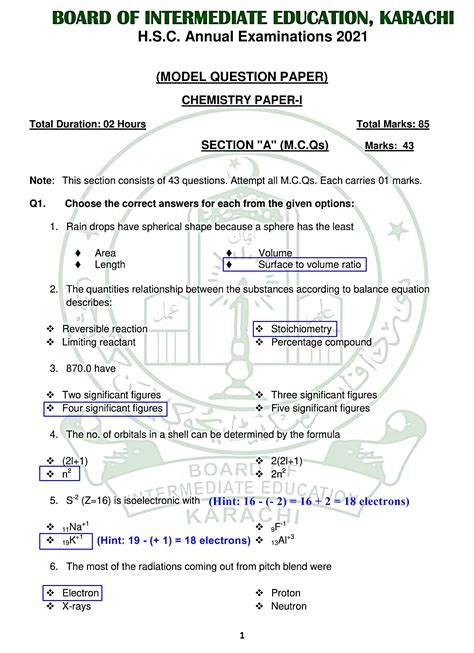 Education Is The Key To Success Chemistry Paper I For Class XI