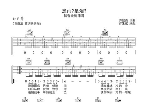 是雨是泪吉他谱抖音北海雄哥c调弹唱94翻弹版 吉他世界