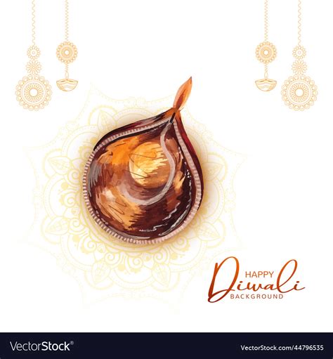 Beautiful diwali greeting card with watercolor Vector Image