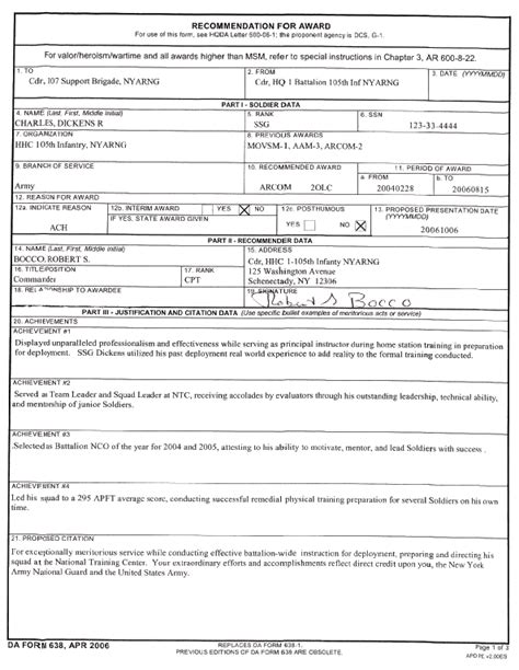 New York State Military Awards - Army Commendation Medal Recommendation ...