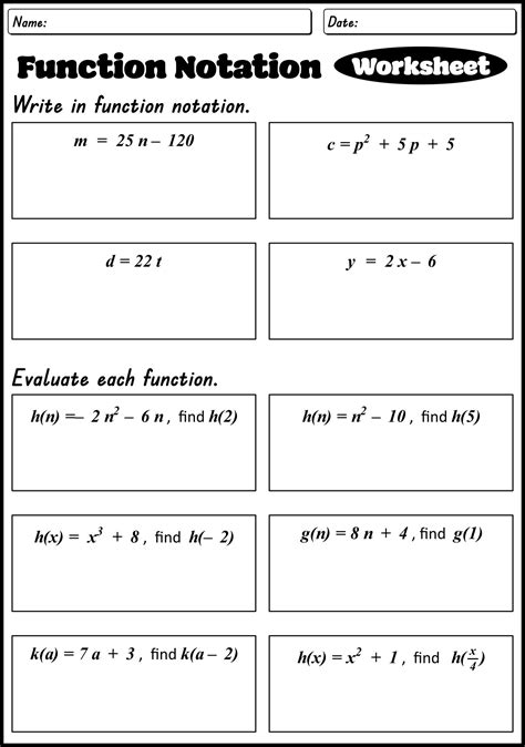 15 Function Notation Algebra Worksheets Free Pdf At