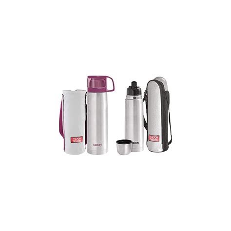 Milton Flip Lid Thermosteel Hours Hot And Cold Water Bottle With Bag Ml Silver