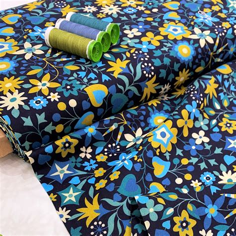 Dashwood Studio Rayon Fabric Tapestry Navy And Lime Floral