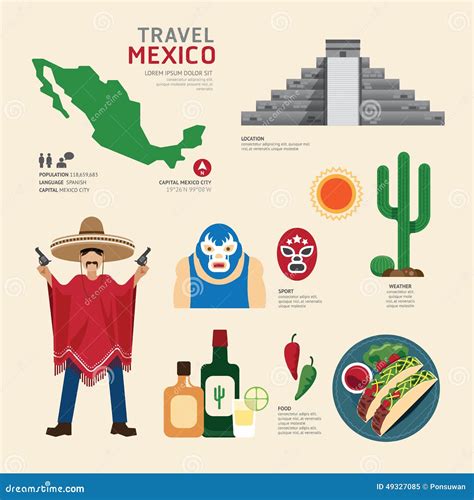 Travel Concept Mexico Landmark Flat Icons Design Vector Stock Vector