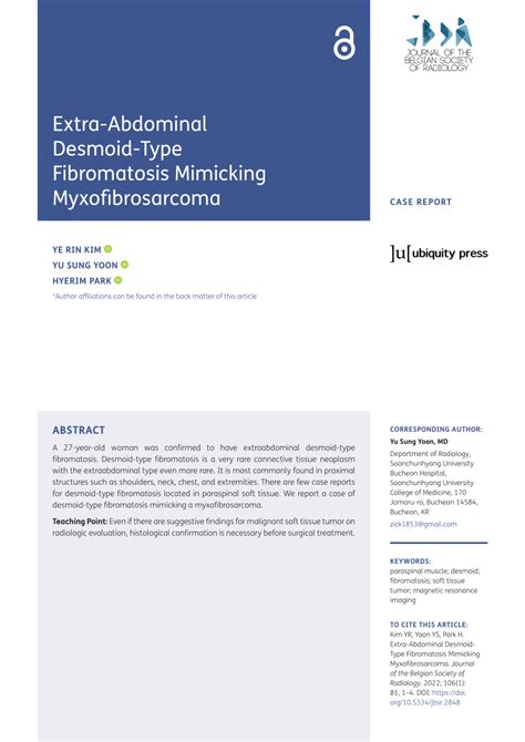 PDF Extra Abdominal Desmoid Type Fibromatosis Mimicking Myxofibrosarcoma