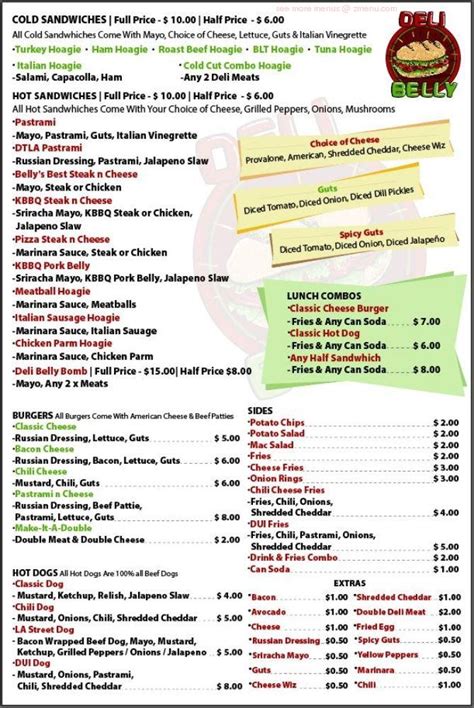 Menu At Deli Belly Gardena