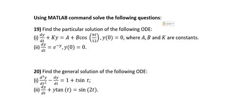 Solved Using Matlab Command Solve The Following Questions