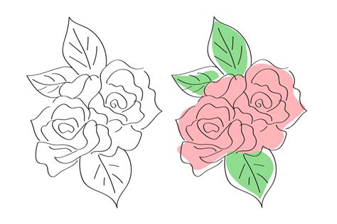 Flowers Roses Line Drawing Artwork Graphic By Subujayd · Creative Fabrica