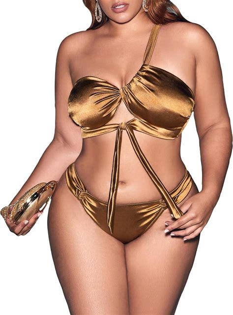 Amazon Makemechic Women S Plus Size Piece Bikini Sets Metallic