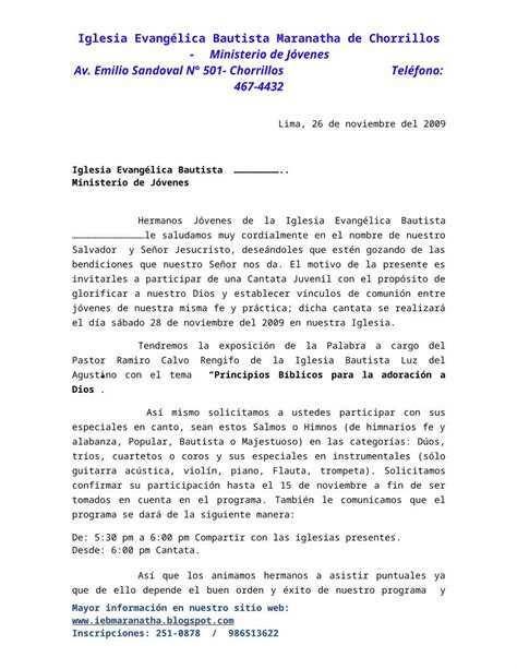 DOCX Cantata Juvenil carta de invitación para las iglesias