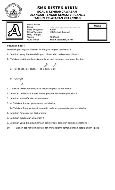 Soal Kimia Kelas Xii Pdf